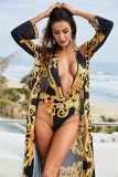 Fashion Sexy Print Cape + Bikini Two Pieces Swimsuit