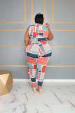 Plus Size Multi-Color Graphic-Print Slim Fit Two-Piece Set