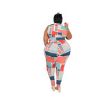 Plus Size Multi-Color Graphic-Print Slim Fit Two-Piece Set