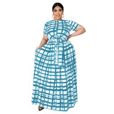 Plus Size Fashion Casual Suit Ladies Fat Girl Tie-Dye Lace-Up Casual Swing Dress