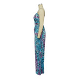 Ladies Fashion Printed Strap Pleated Jumpsuit