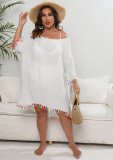 Women's Dress Plus Size Women's Tassel Patchwork Off Shoulder Sexy Low Back Lace-Up Beach Dress