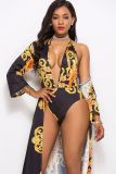 Fashion Sexy Print Cape + Bikini Two Pieces Swimsuit