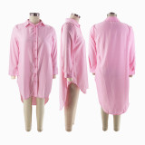 Spring Sexy Solid Color Shirt Dress Loose Long Sleeve Shirt Dress