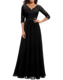 Elegant Lace Patchwork Long Slim Waist Elegant Gown Dress