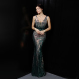 Elegant Sequins Formal Party Evening Dress Sexy Long Slim Fit Bridal Dress