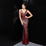 Elegant Sequins Formal Party Evening Dress Sexy Long Slim Fit Bridal Dress