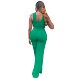Summer Sleeveless Low Back Solid Color High Waist Strap Straight Jumpsuit
