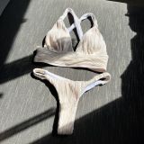 Sexy Solid Crossover Straps Two Pieces Bikini Swimsuit