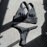 Sexy Solid Crossover Straps Two Pieces Bikini Swimsuit