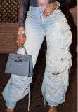 Denim Cargo Pants Multi-Pocket Pants Retro Casual Pocket Pants