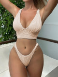 Sexy Solid Crossover Straps Two Pieces Bikini Swimsuit