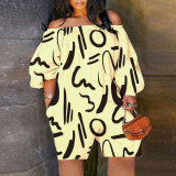Sexy Casual Print Off Shoulder Plus Size Jumpsuit