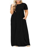 Summer Women's Short Sleeve Round Neck Solid Plus Size Dress Print Maxi Dress