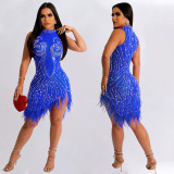 Summer Women's Sexy Mesh Beaded See-Through Dress For Women