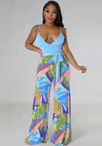 Women's Fashion Summer Sexy Low Back Deep V Straps Jumpsuit