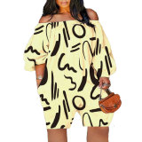 Sexy Casual Print Off Shoulder Plus Size Jumpsuit