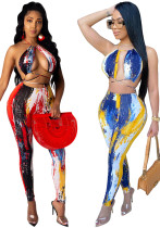 Women's Sexy Fashion Tie-Dye Tie-Up Two-Piece Trousers Set