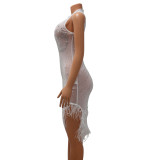 Summer Women's Sexy Mesh Beaded See-Through Dress For Women