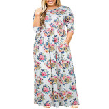 Summer Women's Short Sleeve Round Neck Solid Plus Size Dress Print Maxi Dress