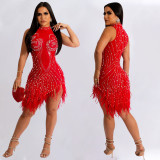 Summer Women's Sexy Mesh Beaded See-Through Dress For Women