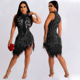 Summer Women's Sexy Mesh Beaded See-Through Dress For Women