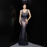 Elegant Sequins Formal Party Evening Dress Sexy Long Slim Fit Bridal Dress