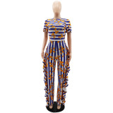 Chic Puff Sleeve Elegant Ruffled High Waist Overalls Straight Leg Trousers Women's Jumpsuit