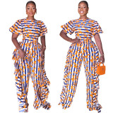 Chic Puff Sleeve Elegant Ruffled High Waist Overalls Straight Leg Trousers Women's Jumpsuit