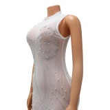 Summer Women's Sexy Mesh Beaded See-Through Dress For Women