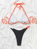 Bikini Color Matching Triangle Cup Tie Sexy Low Back Bikini Swimsuit