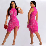 Summer Women's Sexy Mesh Beaded See-Through Dress For Women