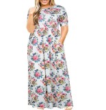 Summer Women's Short Sleeve Round Neck Solid Plus Size Dress Print Maxi Dress