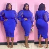 Plus Size Women's See-Through Mesh Balloon Sleeve Bodycon Dress