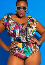 Two Pieces Women Plus Size Bikini Swimsuit Ruffled Printed High Waist Off Shoulder Swimwear Two Pieces Women Plus Size Bikini Swimsuit Ruffled Printed High Waist Off Shoulder Swimwear