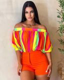 Summer Women's Pleated Off-The-Shoulder Loose Top Bat Sleeves Short-Sleeved T-Shirt