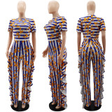 Chic Puff Sleeve Elegant Ruffled High Waist Overalls Straight Leg Trousers Women's Jumpsuit