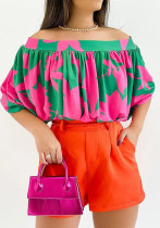 Summer Women's Pleated Off-The-Shoulder Loose Top Bat Sleeves Short-Sleeved T-Shirt Summer Women's Pleated Off-The-Shoulder Loose Top Bat Sleeves Short-Sleeved T-Shirt