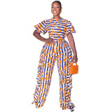 Chic Puff Sleeve Elegant Ruffled High Waist Overalls Straight Leg Trousers Women's Jumpsuit