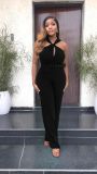 Summer Sleeveless Low Back Solid Color High Waist Strap Straight Jumpsuit