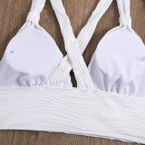 Sexy Solid Crossover Straps Two Pieces Bikini Swimsuit