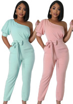 Fashion One Shoulder High Waist Low Back Slim Fit One Piece Trousers Women's Jumpsuit
