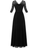 Elegant Lace Patchwork Long Slim Waist Elegant Gown Dress
