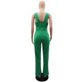 Summer Sleeveless Low Back Solid Color High Waist Strap Straight Jumpsuit