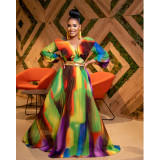 Women V-Neck Ruffle Pleated Dress