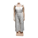 Plus Size Lace Strap Back Cutout Solid Plus Size Cool Silk Loose Fit Jumpsuit