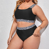 Plus Size Leopard Patchwork Bikini Two-Piece Set