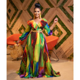 Women V-Neck Ruffle Pleated Dress