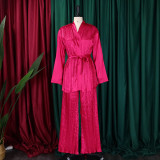 Women's Solid Color Pleated Loose Long Sleeve Lace-Up Shirt-Pants Two-Piece Set