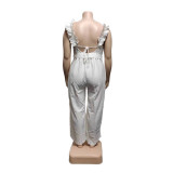Plus Size Lace Strap Back Cutout Solid Plus Size Cool Silk Loose Fit Jumpsuit